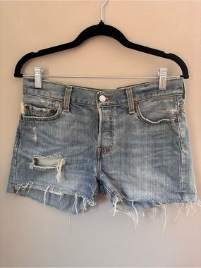Levi’s 501 Light Blue Distressed Denim Jean Shorts